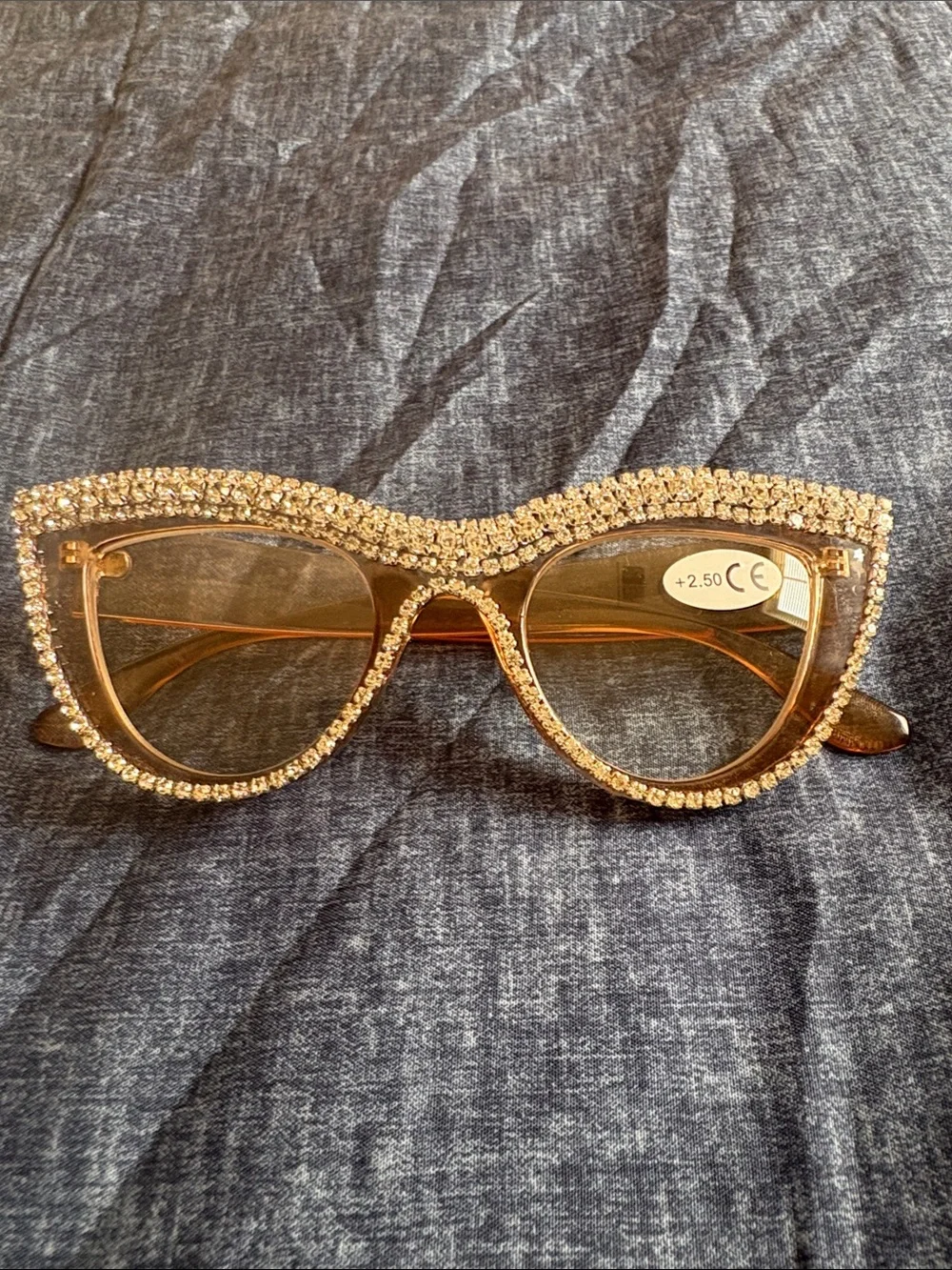 ✨ Rhinestone Cat Eye Reading Glasses +2.50 – Brown Crystal Fashion Readers